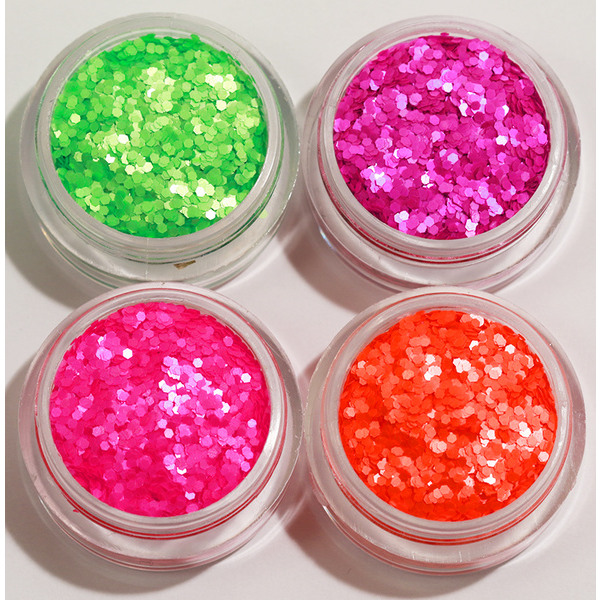 4 stk Hexagon Glitter Neon