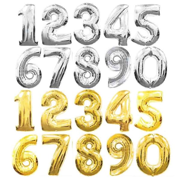Balloner nummer 0-9 | Sølv og guld | Fødselsdags balloner Guld - 0
