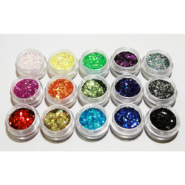 15 dåser Hexagon glitter