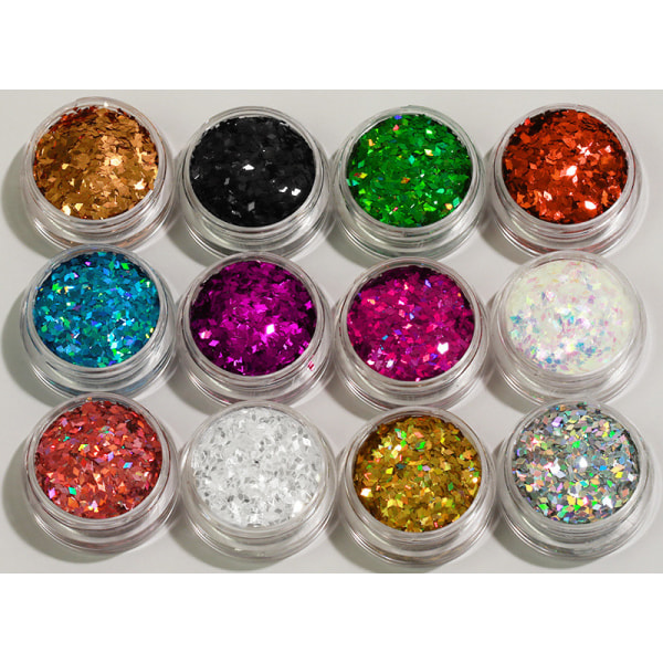 12 dåser glitter Rhombus / diamanter 1x2mm Multicolor
