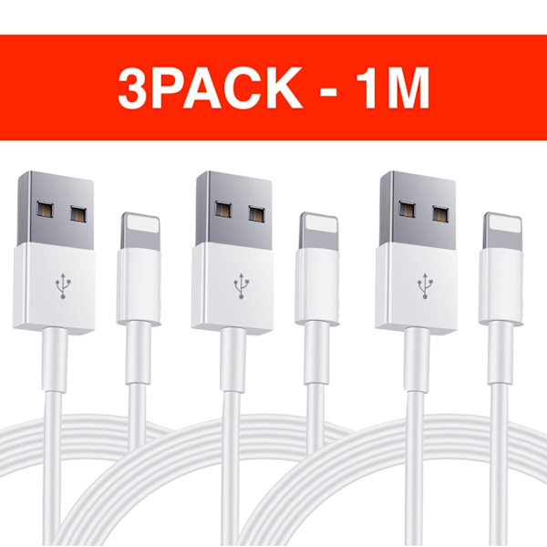 Lightning USB-laddkabel 1 m vit 3-pack för iPhone/iPad, iOS 17 Vit