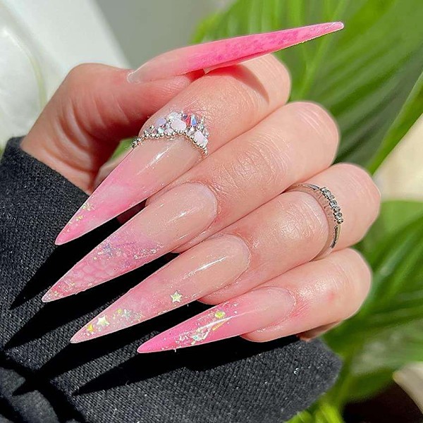 500st nageltippar stiletto extra lång tippar lösnaglar nageltips Transparent