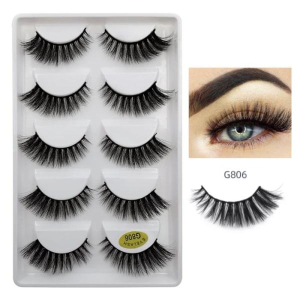 5-par lösögonfransar - 3D faux mink - G806 - False eyelashes Svart