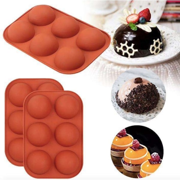 3-pakkaus silikonimuotti - Pallo / Hemisphere 6 osaa - Jää/suklaa/hyytelö Brown