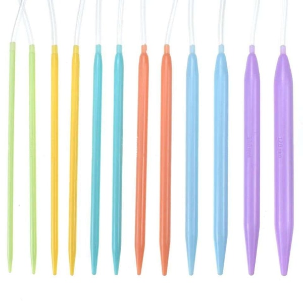 12 strikkepinner i plast 80 cm, runde strikkepinner, verktøy for strikkeprosjekter Multicolor one size