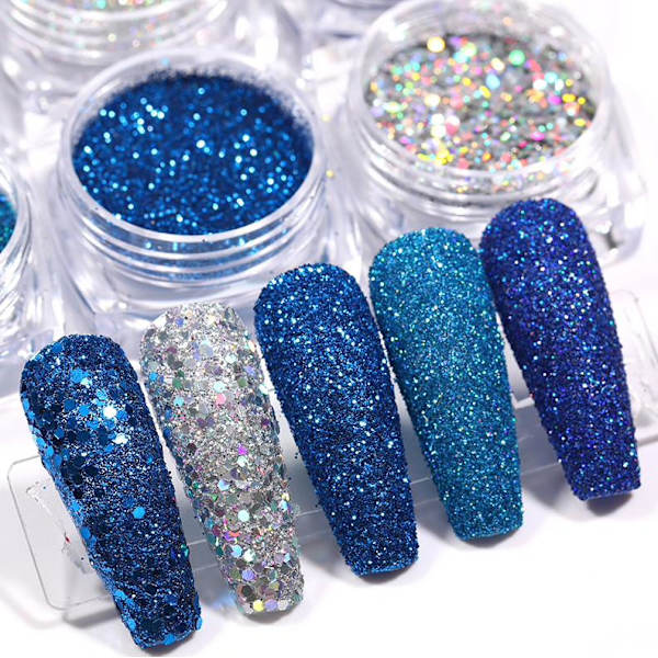 6 stk negle glitter glitter, Negle dekorationer Multicolor