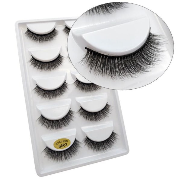 5-par lösögonfransar - 3D faux mink - G803 - False eyelashes Svart