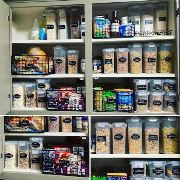 Oppbevaringsbeholdere for organisert pantry - 24-pakning med lufttette lokk og etiketter Transparent
