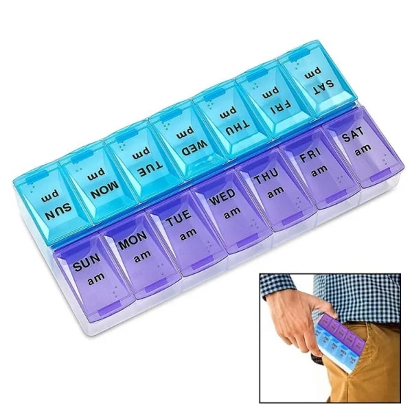 Praktisk 14-roms medisinsk tablettveske Dosett MultiColor S