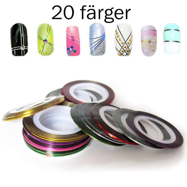 Stripetape, negletape, neglepynt 20 farger 15. Laser blå