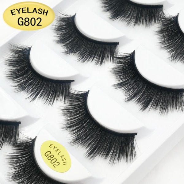 5-par lösögonfransar - 3D faux mink - G802 - False eyelashes Svart