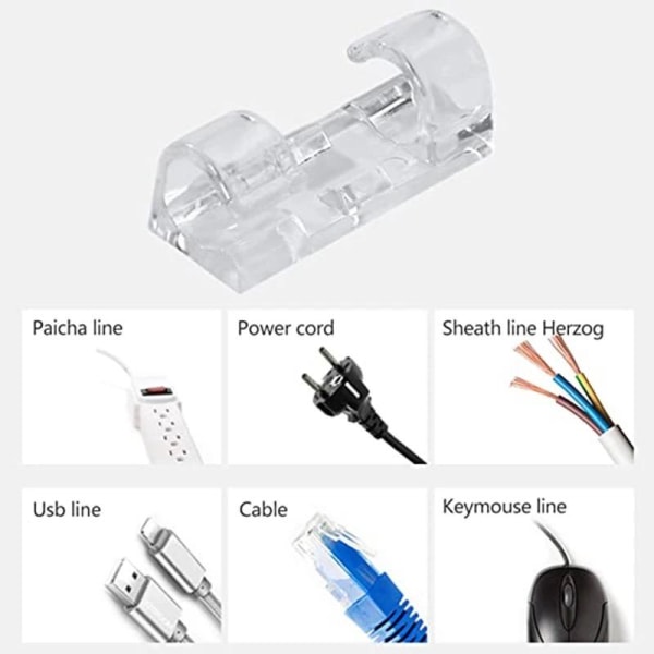 Kabelholder - Selvklebende - 20-pakning - Kabelklips - Transparent 20-pack - Små