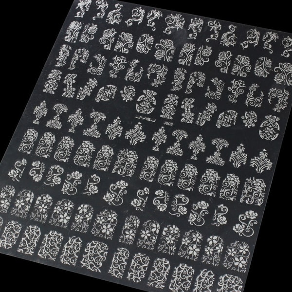 108 klistremerker blomster 3D-negledekorasjoner Silver