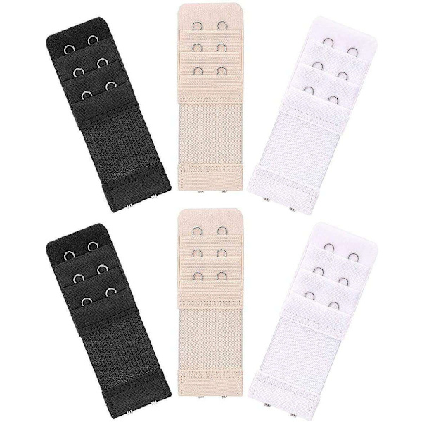 3-pack BH-förlängare - Svart, Vit, Beige - 2 krokar multifärg