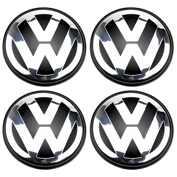 4-Pack Volkswagen Centrumkåpor – Hjulnav Emblem 56mm Silver