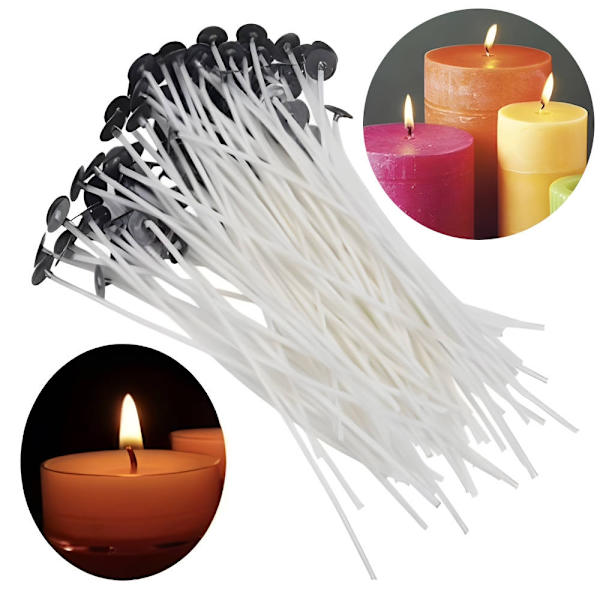 100 stk. Candle Sustainers - Lysveker - Voksede veker White 14cm