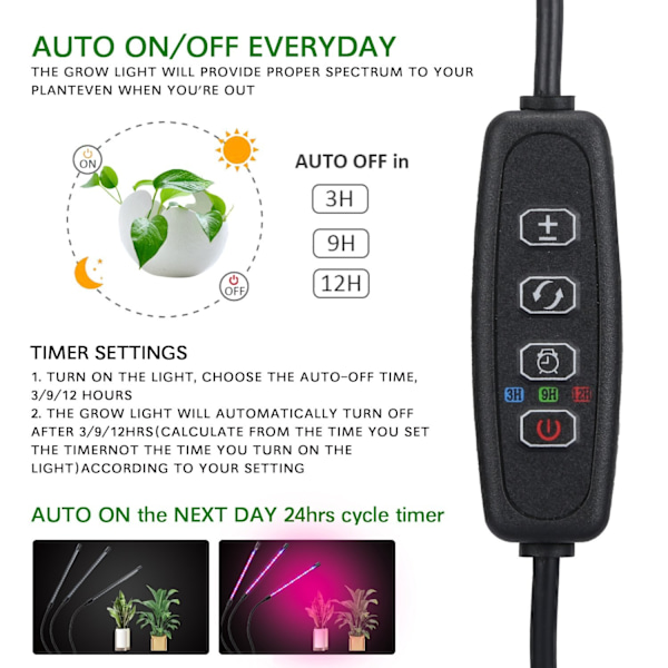 Plantelampe, 60 LED fullspektret vokselampe Plantelys Plantelampe 3 timere Multicolor