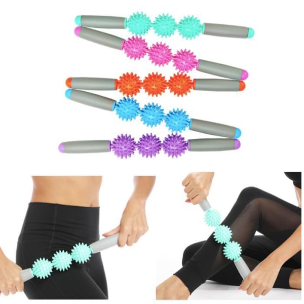 Gym 3 Point Spiky Ball Muscle Massage Roller Yoga Stick Body Grön