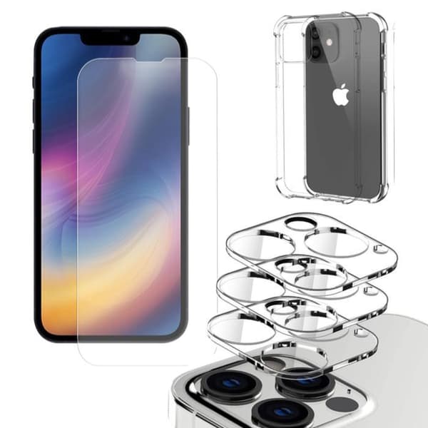 Iphone 13 PRO MAX [5-PACK] Linsskydd, Härdat glas, Silkon Skal Transparent Iphone 13 PRO MAX