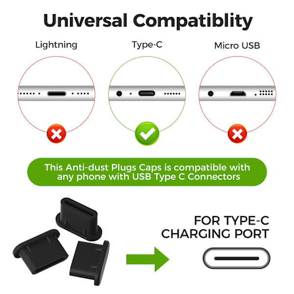 10-Pack Dammskydd för USB-C – Skydda Ditt USB-C Uttag Svart
