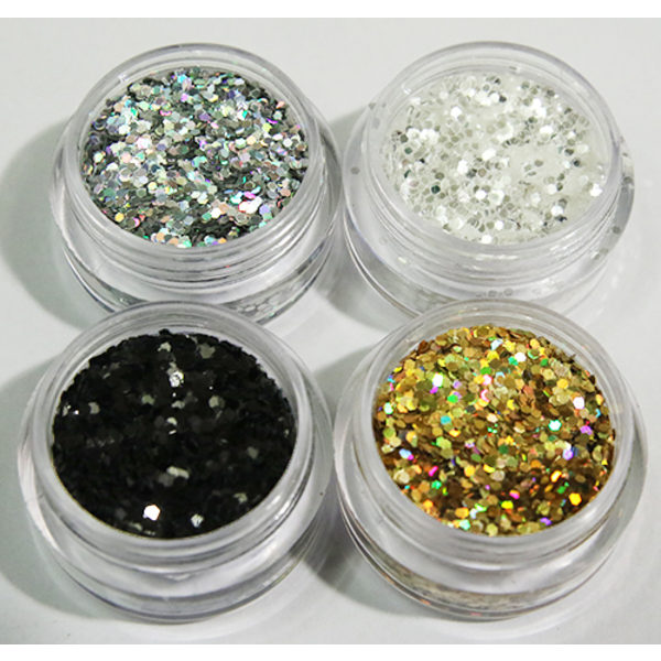 4 kuusikulmainen glitter perus