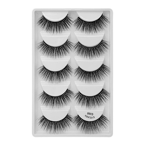 5-par lösögonfransar - 3D faux mink - G300 Svart