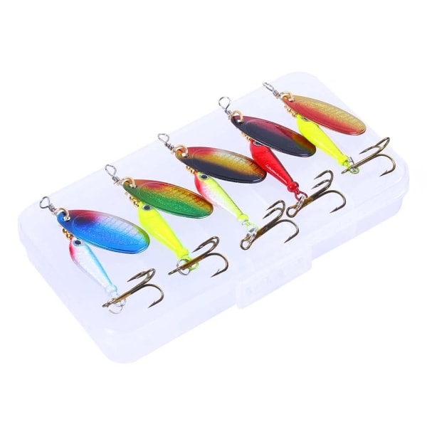 5 spinnere i praktisk boks, fine fiskesluk Multicolor