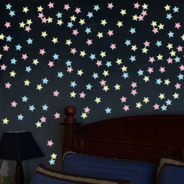100st självlysande stjärnor , tak/väggdekorationer multifärg