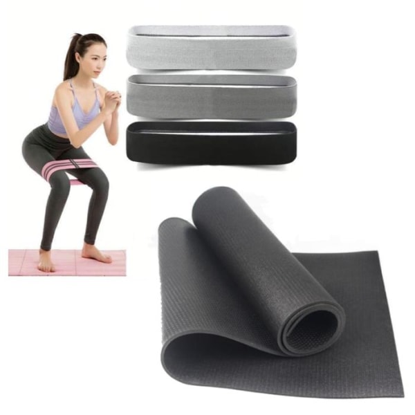 Träningskit - Yoga mat/yoga matta, 3-st Booty band, Träningsband Svart