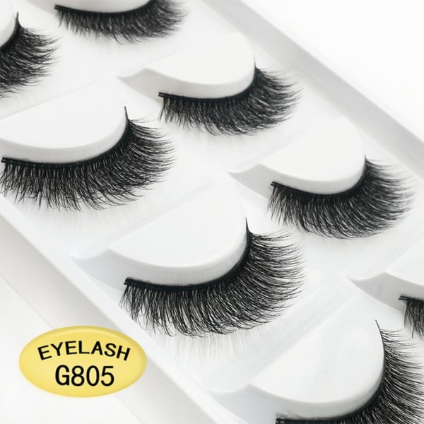 5-par lösögonfransar - 3D faux mink - G805 - False eyelashes Svart