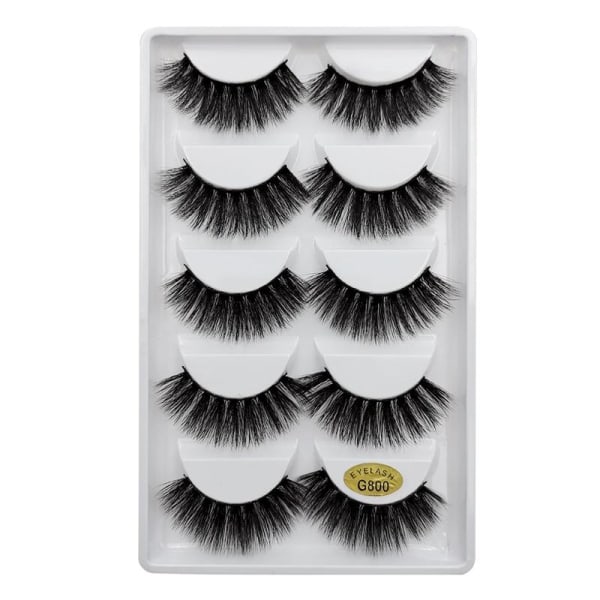5-par lösögonfransar - 3D faux mink - G800 - False eyelashes Svart
