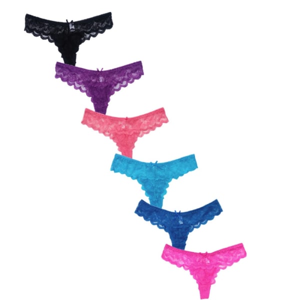 6-pakning med thongs blondetruser, 6 forskjellige farger! MultiColor XS