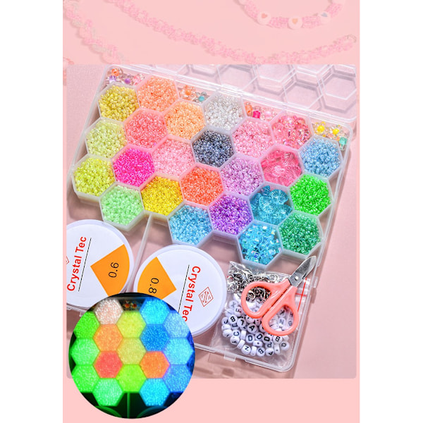 Glow in the Dark Pärlset – Komplett DIY-kit med självlysande pärlor, tråd & tillbehör multifärg