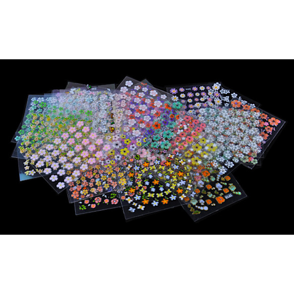 10 ark Blomster selvklæbende neglepynt Multicolor