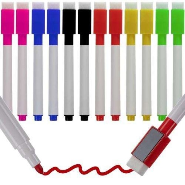 12-Pak - Whiteboard blyanter med viskelæder - Blyanter Multicolor