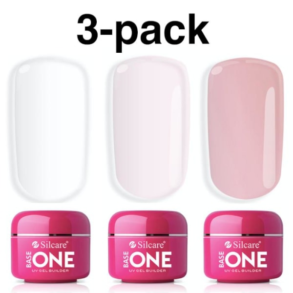 3-pack Base one - Builder - Klar, Rosa, Cover 45g UV gel Multicolor