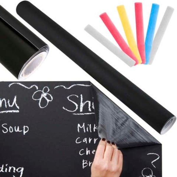 Selvklæbende kridtplakat + farveblyanter, praktisk genanvendelig Black