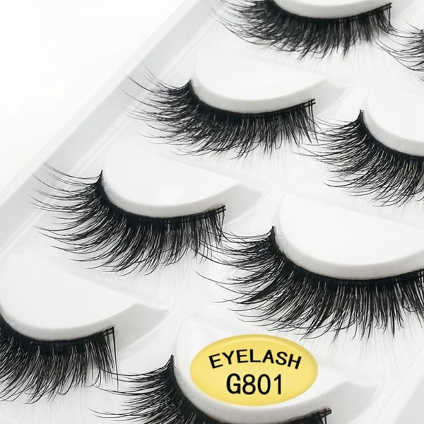 5-par lösögonfransar - 3D faux mink - G801 - False eyelashes Svart