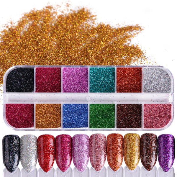 12 finkornet glitter i en boks Multicolor