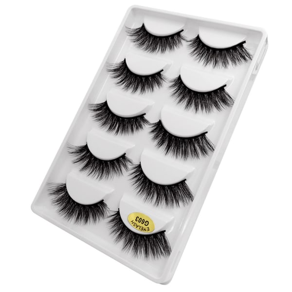 5-par lösögonfransar - 3D faux mink - Svarta Black 3D faux mink - G603