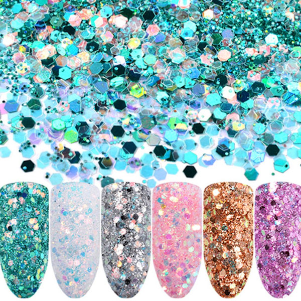 6 negler glitterblanding - Rainbow