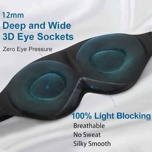 Innovativ søvnmaske, lysblokerende øjenmaske til søvn, lur, meditation, rejser Black