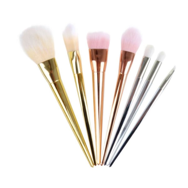 7st sminkborstar - Rosé silver guld - Makeup brushes multifärg