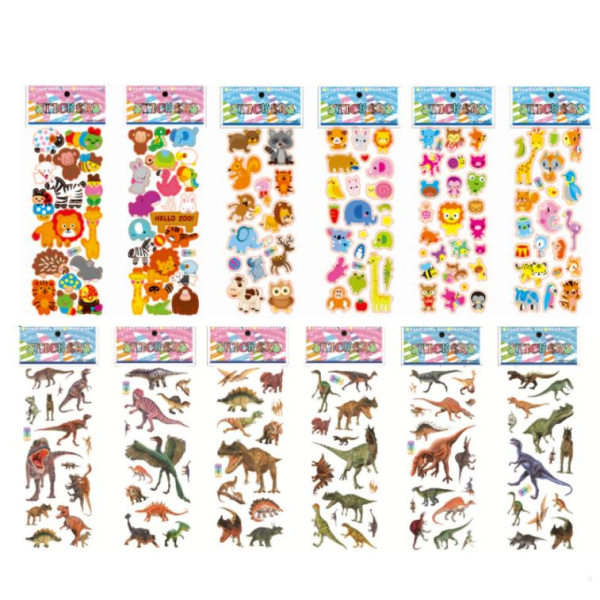 12 ark klistermærker - dyremotiver - Dyr/dinosaurer Multicolor