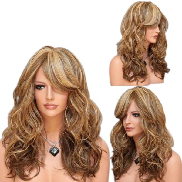 Peruukki Ruskea, blondi, sis. peruukkiverkko ja hiustenpidennyskampa