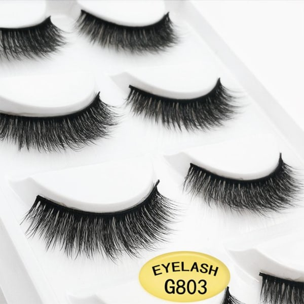 5-par lösögonfransar - 3D faux mink - G803 - False eyelashes Svart