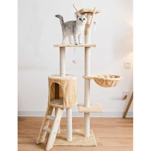 Kattetræ - 138cm - Kradsestolper - Kradsemøbler Beige