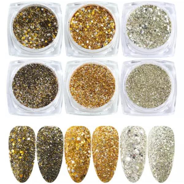 6st nagelglitter glitter , Nageldekorationer multifärg