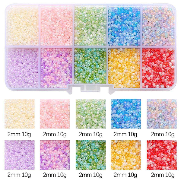 Glassperler - Frøperler 2mm - Smykkelaging - DIY Multicolor