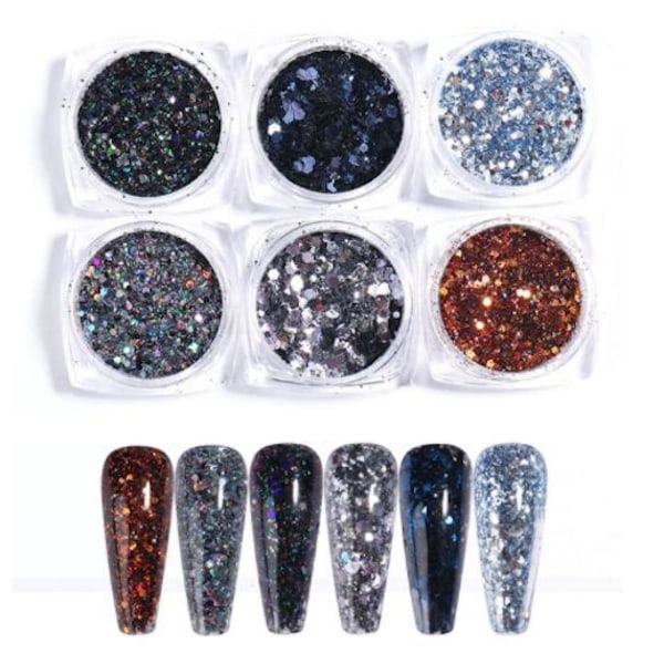 6 kpl kynsi glitter glitteriä, kynsikoristeita Multicolor